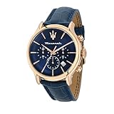 【公式正規品】マセラティEpoca 42 mmブルーサンレイ文字盤クロノグラフ男性用クォーツ時計R8871618013、10 ATM防水、日本ムーブメント[2年保証]