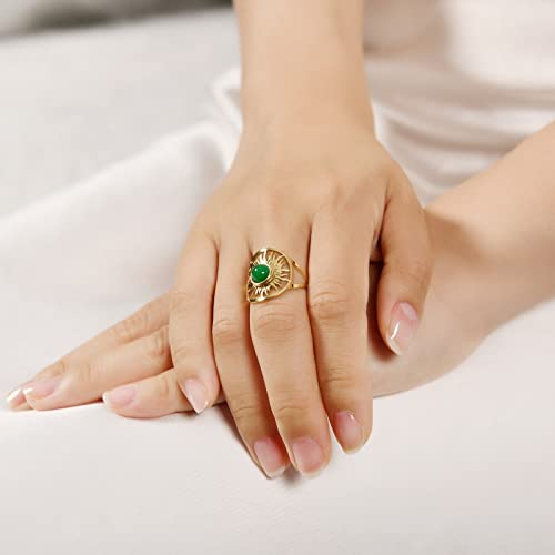 North Star Ring For Women, Boho Gold Rings For Women Vintage Knuckle Adjustable Rings, Bohemian Sun Ring Stone Moonstone Meditation Ring, Green & Red Agate Yellow Gold Plated Delicate Rings Women Men #TOP6