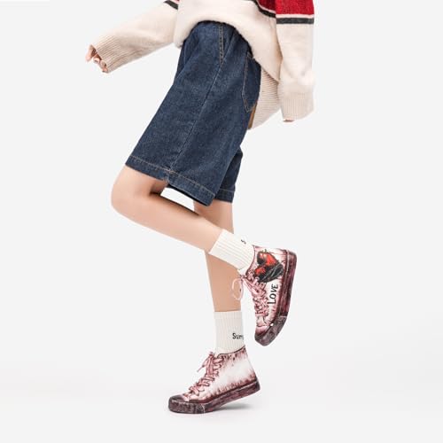 Women's Fashion Sneakers Heart-Shaped Graffiti Classic High Top Canvas Shoes Casual Walking Shoes2