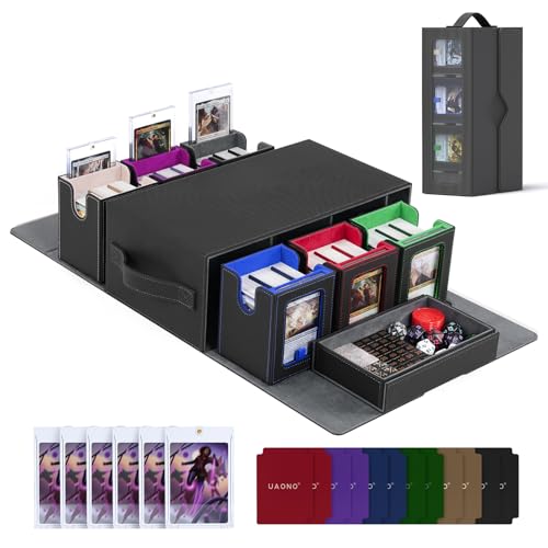 Image of UAONO MTG Commander Deck Box, 6-Deck Modular TCG Deck Case with Dice Tray | Hold 600+ Double-sleeved Cards, Modular Card Deck Box with 35PT Magnetic Card Holder for Magic the Gathering Multicolor