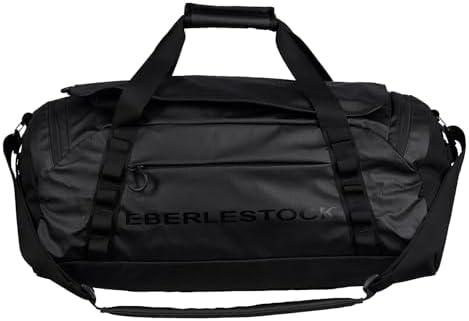 Eberlestock Hyllus duffel showing TPU-coated 1000D floor and zippered pockets