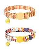 Picture of JUFOO 2PC cat Collar with Bells,Quick Release Safe Buckle Adjustable Kitten Collars,Printed Nylon Cute Collar for Boy and Girl Cats (Yellow Small Flower)