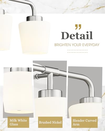 Image of Bathroom Light Fixtures Over Mirror, 3-Light Brushed Nickel Vanity Lighting Fixtures with Milk White Glass, Vintage Farmhouse Wall Sconces Lighting, AD-22004-3W-SN