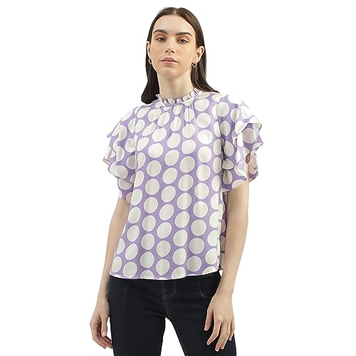 Image of UNITED COLORS OF BENETTON Women's Regular Fit Ruffled Neck Printed Tops