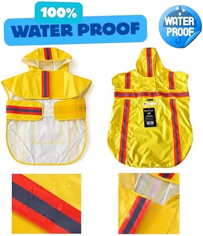Waterproof Dog Raincoat with Two-Tone Reflective Trim, Windproof Seam-Sealed Full-Body Rain Jacket Dry Suit for Small to Extra Large Dogs – Yellow (XL) - 2