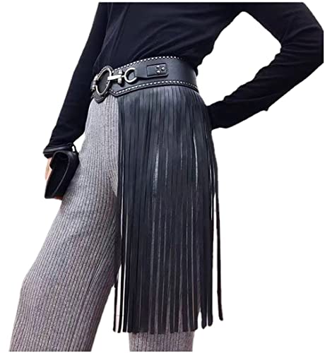 Women Tassel Fringe Skirt Belt Punk Waist Dress Belt Vintage PU Leather Waistband Rocker Dance Performance Costume