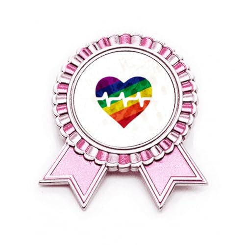 Broche arc-en-ciel LGBT en métal rose avec un cœur électron en taille M