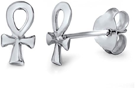 Sterling Silver Ankh Cross Stud Earrings