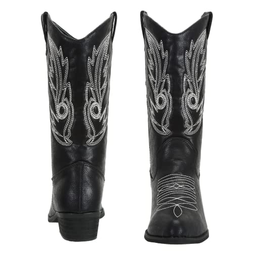 Shesole Women's Wide Calf Western Cowgirl Cowboy Boots Black Size 7 #TOP2