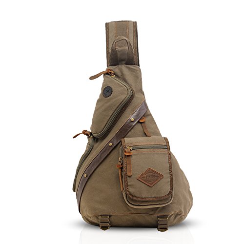 Retro Zaino Monospalla Borse a Spalla Tela Sling Bag Uomo Borsa a Tracolla per Trekking Ciclismo Viaggio Sport Alta Capacità Verde