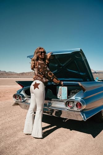 Tempura Bell Bottom Jeans for Women Back Stars Embroidery Skinny Bell Bottom Raw Hem Denim Pants4