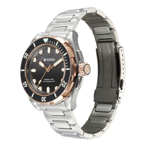 Image of Titan Zero Hour Diver's 300m Automatic Analog with Black Dial Silver Stainless Steel & Black FKM Strap Watch for Men - 10069KM02