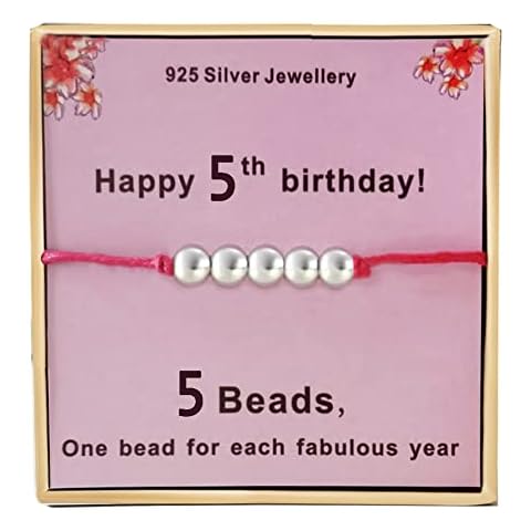 Birthday Gifts for 5th Girls Bracelet Silver Beads Bracelet Jewellery Presents Cards for 5 Years Old girls Gift Ideas Young little girls gifts Cover