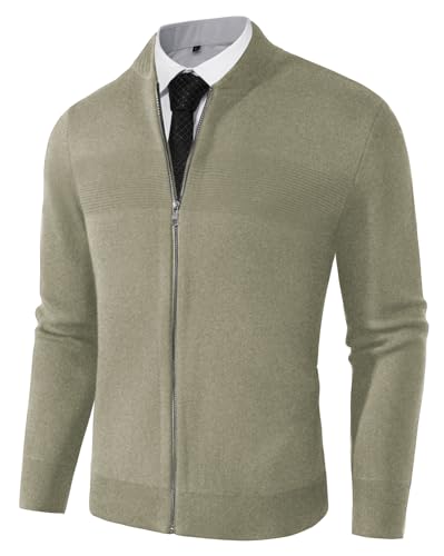PJ PAUL JONES Sweaters for Men Mens Full Zip Up Cardigan Sweater Fashion Knit Sweater Khaki 2XL