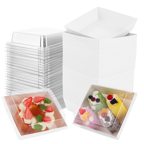 GBACHOOSE 75 cajas de transporte para tartas de cartón, 13,5 x 12,5 x 6,5 cm, cajas de cartón para tartas, cupcakes, cajas de transporte para tartas con tapa, caja de bento para tartas, sándwiches