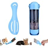 【Botella de agua multifuncional para mascotas】: nuestra botella de agua para perros 5 en 1 incluye una botella de agua, un contenedor de comida, una pala para caca, una bolsa de basura y una bolsa de basura, lo que le permite alimentar agua, almacenar golosinas, recolectar basura y limpiar las heces. un ayudante muy práctico para llevar a tus mascotas de paseo y de viaje.