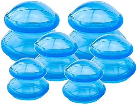 QISEEYA 6 Pieces Cupping Therapy Set Silicone Cupping Therapy, 3 Sizes Professional Studio and Home Cupping Set, More Potent Suction, Suitable for Cellulite, Joint Pain, Myofascial Massage Blue