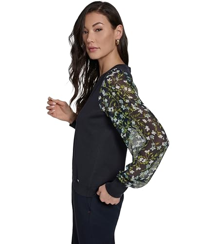 Image of Tommy Hilfiger Women's Long Sleeve Twofer Sweater with Woven Sleeves