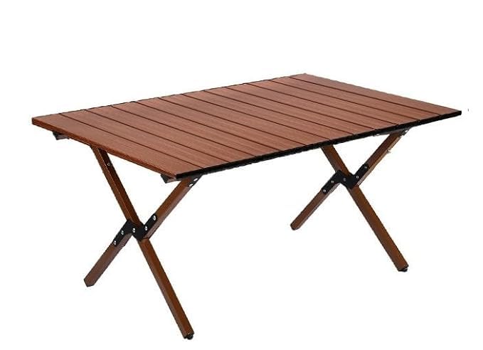 Seedware Boho Folding Camping Table with Carry Bag,Waterproof & Woodgrain Finish, Portable Table for Travel, BBQ, Beach, or Hiking (Brown)