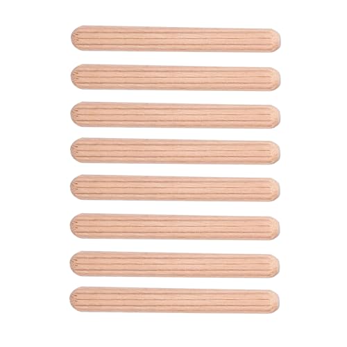 Crumye 50 Pcs Wooden Dowels, M6 *50mm Cabinet Drawer Round Dowels 101339, Wooden Grooved Fluted Pins Furniture Craft Dowel Pins Rods