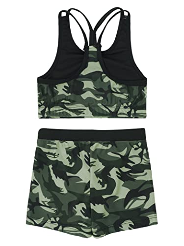 Kids Girls 2 Piece Sports Gymnastics Dance Outfits Crop Tank Top with Booty Shorts Active Workout Sets Camouflage 14 Years4