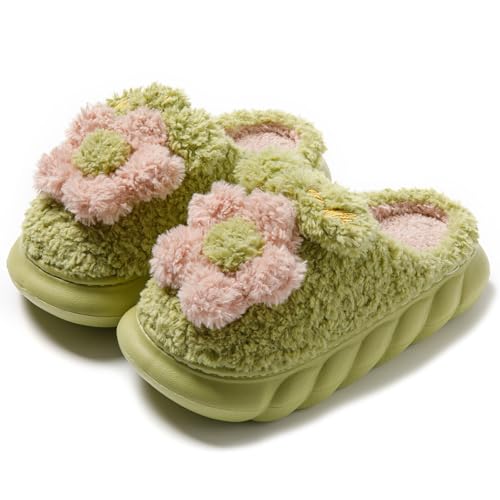 Women's Adult Warm Plush Flowers Slippers Cute House Slippers for Women Indoor