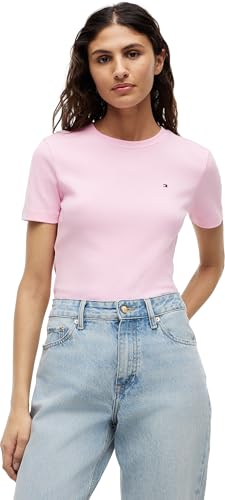 Tommy Hilfiger Damen T-Shirt Kurzarm New Slim Cody mit Rundhalsausschnitt, Rosa (Classic Pink), M – Ansicht 1
