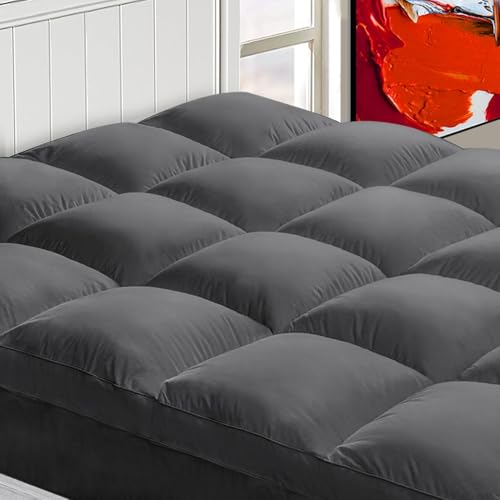 Mattress Topper Full for Back Pain, Extra Thick Mattress Pad Cover, Plush Pillow Top, Deep Elastic Pocket, Grey