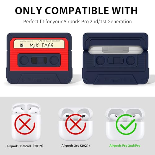 Image of AirPods Pro 2 Case Cover, KOREDA Funny Cassette Tape Design Case for Airpods Pro 2nd Generation /1st Generation (2023 /2022 /2019), Cute Cartoon Fashion Silicone Protective Case for Women Men (Blue)