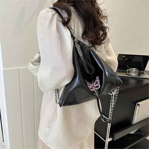 Bolso bandolera de cuero rosa con bordado de mariposa miniatura 3