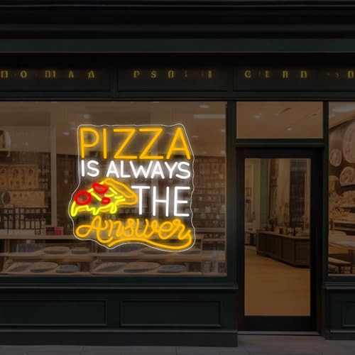 Image of Pizza Is Always The Answer Neon Sign, Dimmable LED Neon Light Art Decorative, Pizza Led Light Neon Signs for Wall Decor