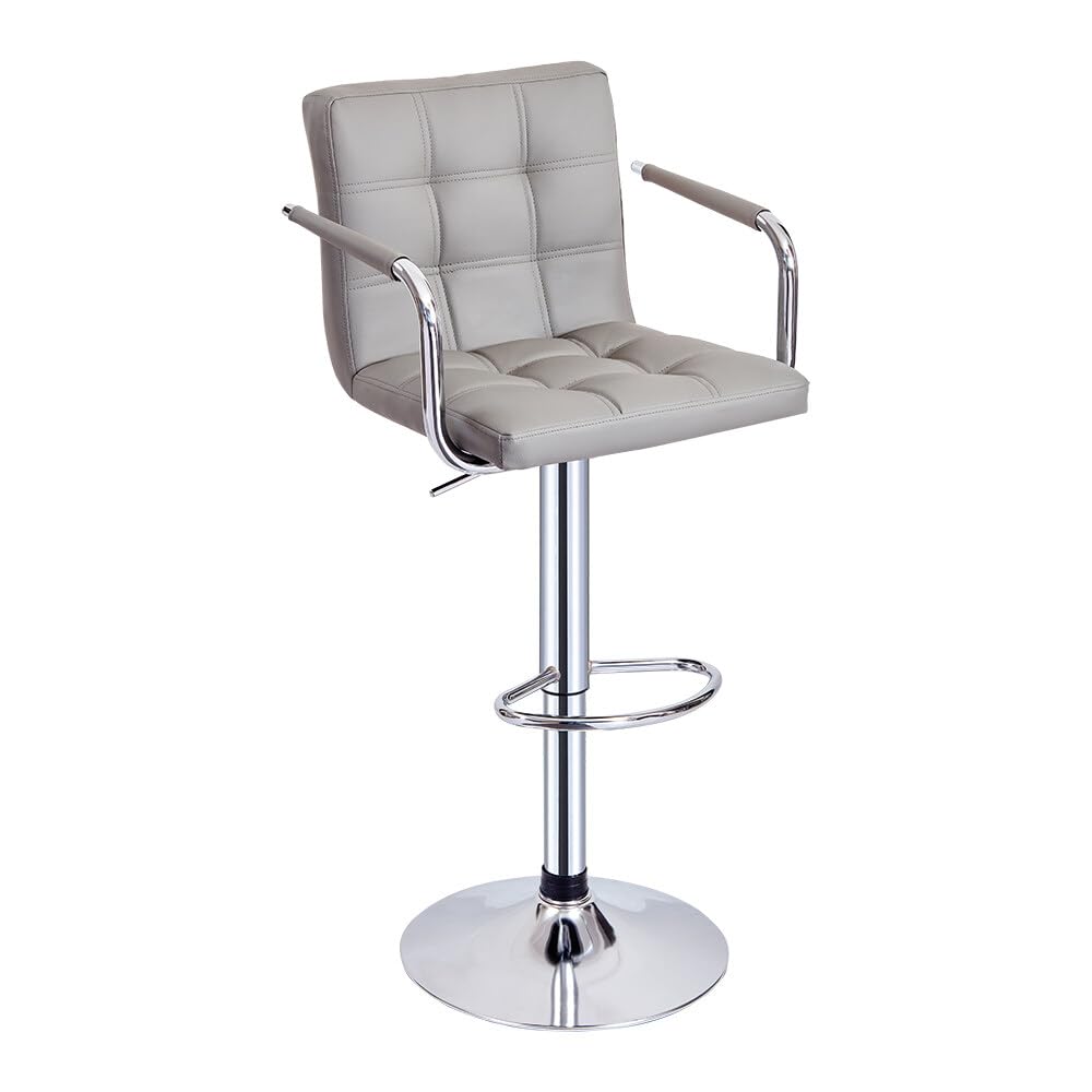 Panana Barstool with Armrest Mid Back Bar Stool for Pub Counter Home Kitchen Breakfast Swivel Chair (1 x Stool, Grey)