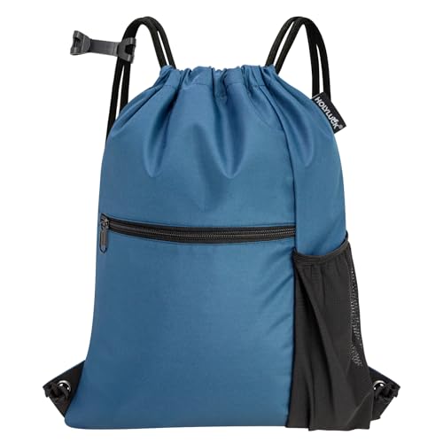 HOLYLUCK Mochila masculina e feminina para esportes ao ar livre à prova d'água com cordão, Azul ciano, Medium, Cordão com bolso lateral de malha