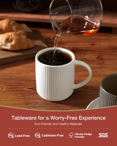 famiware Coffee Mug Set for 4, Star 12 oz Catering Mugs Cup Set with Handle for Coffee, Tea, Cocoa, Milk - Ceramic Stoneware Drinkware Set, Matte White - Image 3