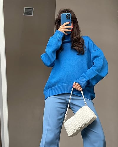 Image of YKR Women's Turtleneck Sweater Chunky Long Sleeve Knitted Pullover High Low Hem Trendy 2026 Fall Winter Basic Jumper Top