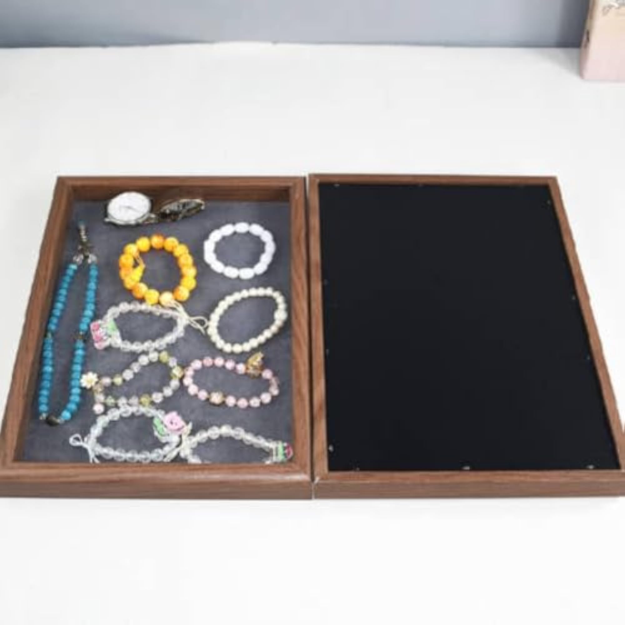 Rectangular Wooden Jewelry Display Tray, Open-Top Design