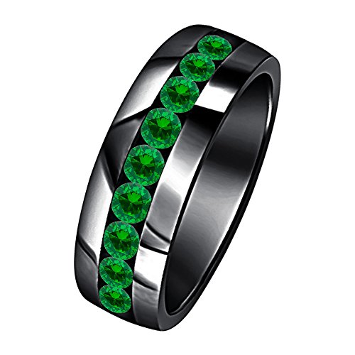 14K Black Gold Plated .925 Sterling Silver Ring, 9 Round Cut Created Green Emerald Stones Band Gold Plated Jewelry Ring for Men2