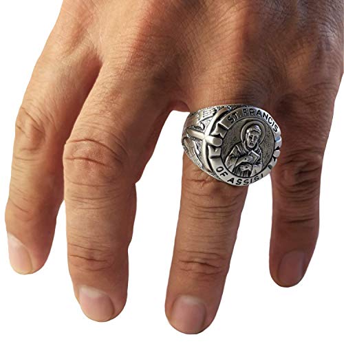 Saint Francis Of Assisi Handcrafted Sterling Silver Mens Ring Stigmata, Christian, Catholic #TOP4