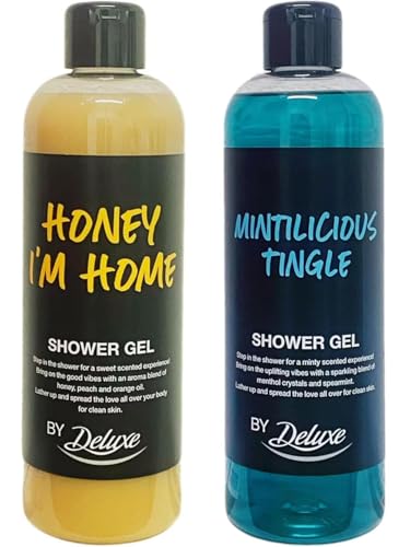HONEY I'M HOME & MINTILICIOUS TINGLE by LidI - SHOWER GEL - Honey, Peach & Orange and Menthol Crystals & Spearmint Scented | 500mL Each [Total 1000mL]