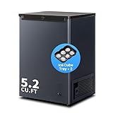 BLACK 5.2 Cu. Ft. Compact Chest Freezer, Deep Freezer Holds Up To 70 Lbs. of Frozen Food, Removable Storage Basket, Manual Defrost, White