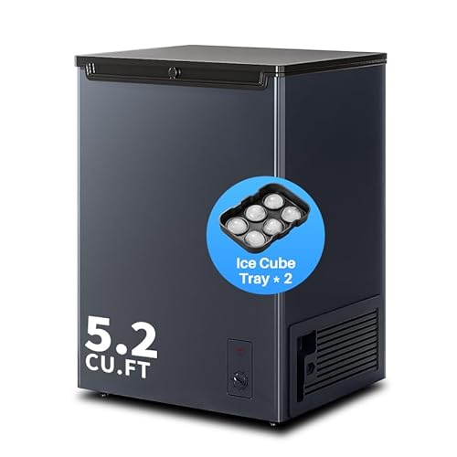 BLACK 5.2 Cu. Ft. Compact Chest Freezer, Deep Freezer Holds Up To 70 Lbs. of Frozen Food, Removable Storage Basket, Manual Defrost, White