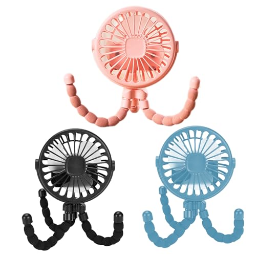 3 Pc Ventilador Portátil Para Cochecito, Ventilador De Mano Carrito Bebe, Recargable De Clip Para Cochecito, Multifunción Abanico De Pulpo Con Trípode Flexible, Rotación De 360° Paras Para Cochecito