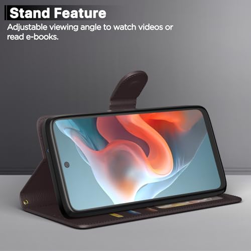 Image of Pikkme Flip Cover for Motorola Moto G34 5G / G45 5G | Leather Finish | Shockproof with Card Pockets & Wallet Stand | Ultimate Protection Case(Coffee)