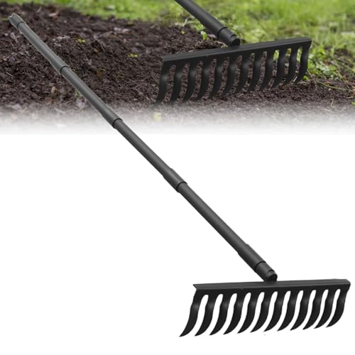 Grabie ogrodowe, grabie do ciężkich ładunków 200 cm, grabie z metalową głowicą 12 zębów z regulowanym uchwytom, grabie trawnikowe