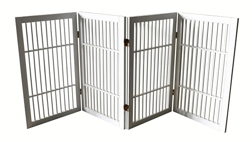 Urnporium Pet Dog Gate Freestanding, Strong Durable Folding Wooden Fence, Portable Acacia Hardwood Safety Barrier for Indoor & Outdoor Use (White Pet Gate, 4 Panel 30" Tall)