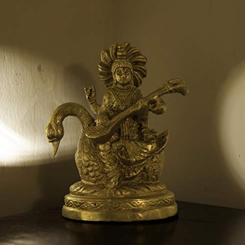 Estatua de Metal de Latón Saraswati MATA Hindu miniatura 3