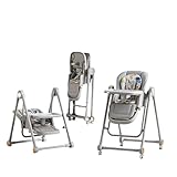 UMGOOGOO Multi Functional All in 1 Baby High Chair Swings for Infants Foldable Rocking 8 Level Height Adjustment Eco Friendly Washable PU Cushion Ultimate Baby Feeding Chair (Gray)