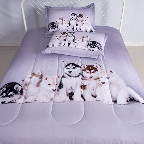 3 Pieces Lovely Siberian Husky Dogs Print 3D Comforter Sets Full Size Bedding For Teen Boys Adult Down Alternative Quilts Lightweight Bedspread Gray Blankets (Tpbd-06, Full) #TOP3