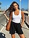 Terecey Kurze Hose Damen Sommer Leinen Sporthose Freizeithose Casual Bermuda Shorts mit Kordelzug und Taschen Beach Yoga Jogger Hosen, Schwarz L