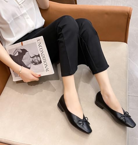 Women's Chunky Low Block Heels Bow Square Closed Toe Dress Shoes for Women Comfortable Casual Work Casual Slip-On Pumps Shoes3